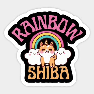 Shiba Inu Unicorn Kawaii Illustration With Rainbow And Cloud Sticker